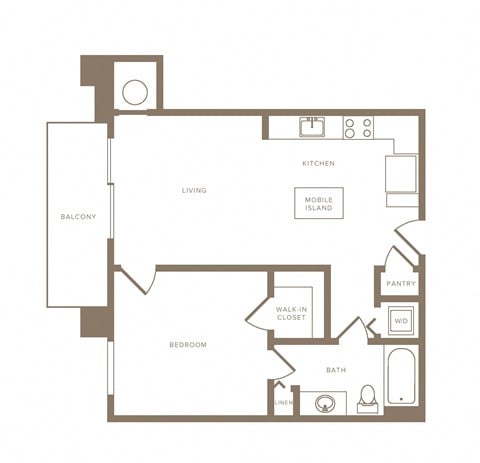 Floor plan for 1 bed, 1 bath, 646 sqft